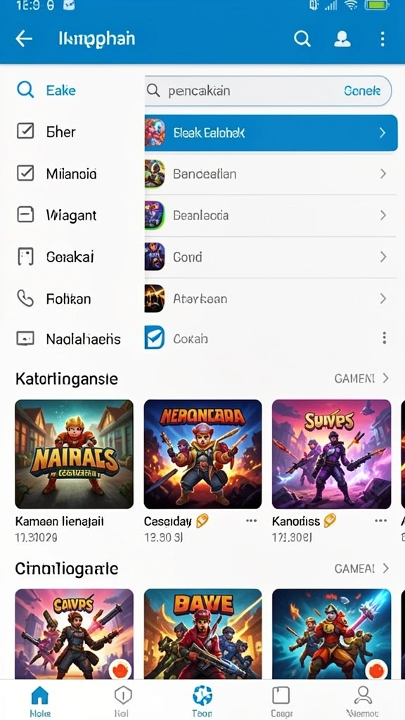 Menu permainan yang beragam dan mudah diakses.